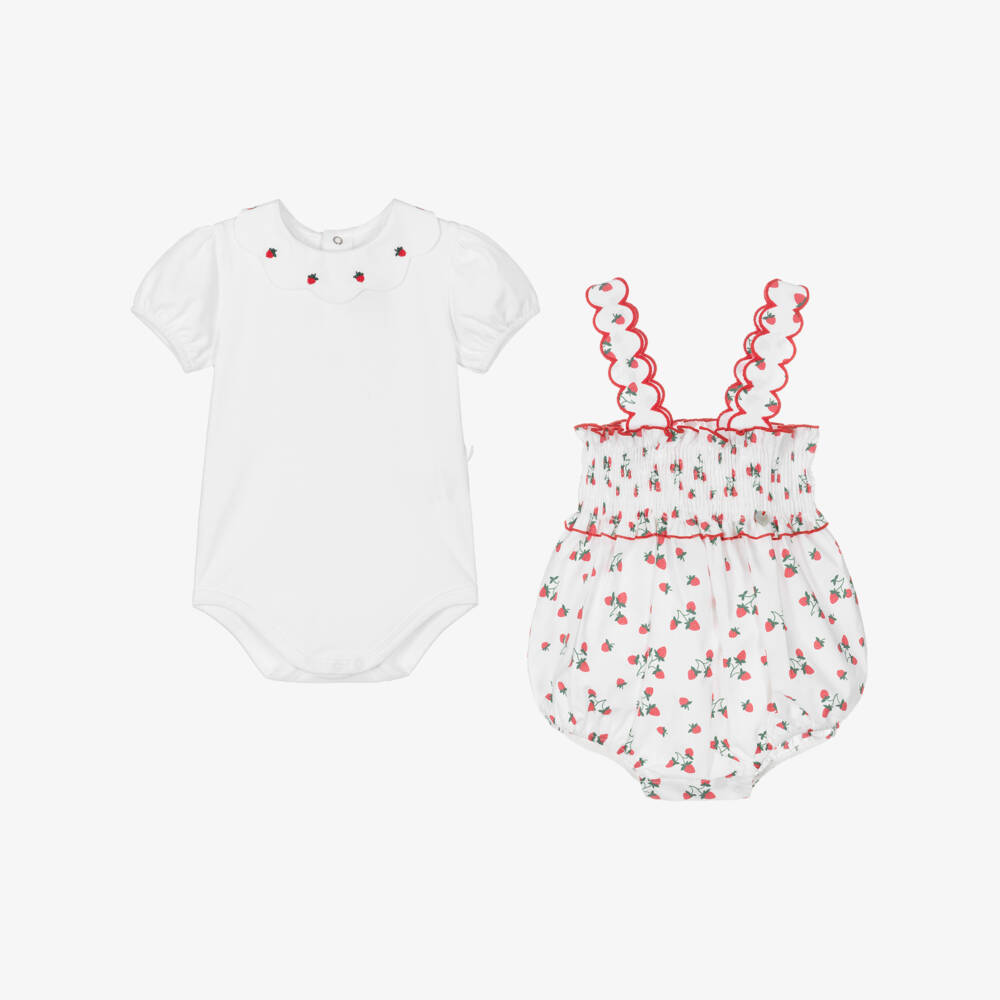 Pureté Du... Bébé-Girls White Strawberry Bodysuit Set | Childrensalon Outlet