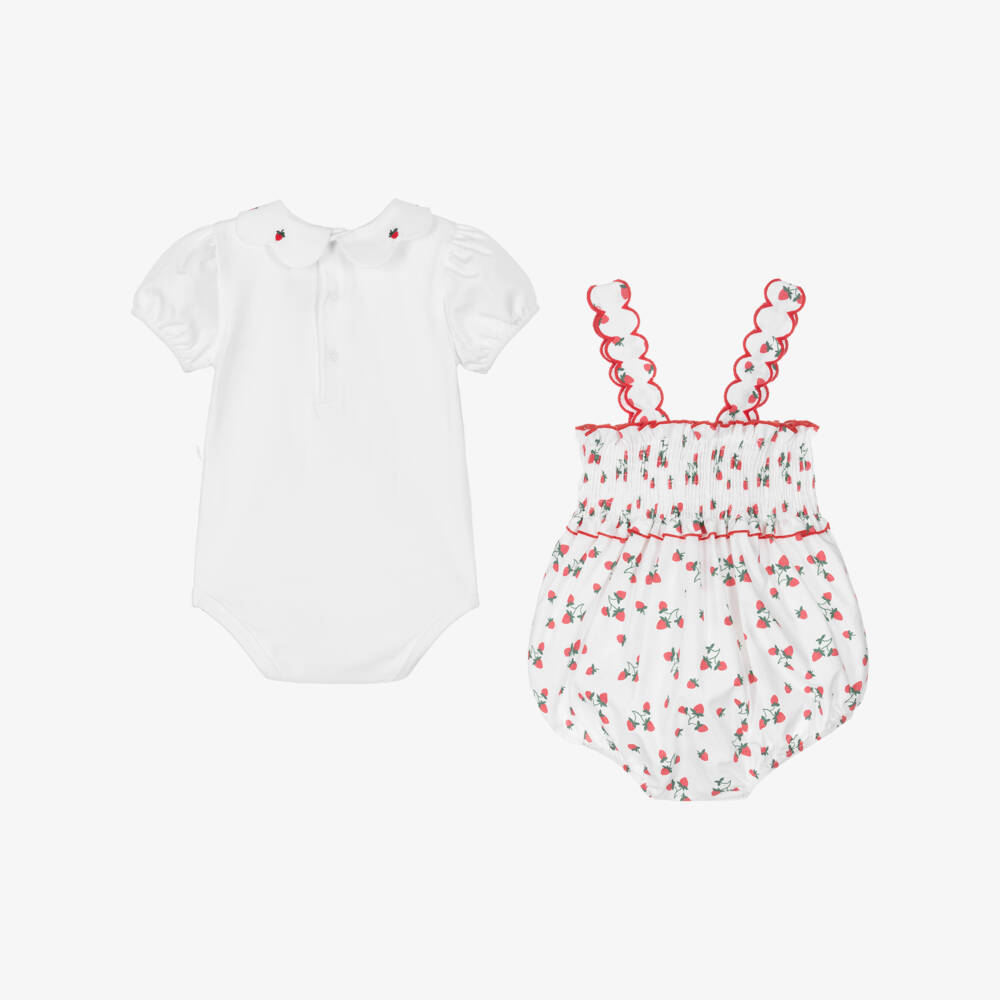 Pureté Du... Bébé-Girls White Strawberry Bodysuit Set | Childrensalon Outlet