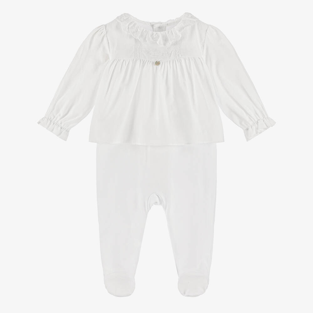 Pureté Du... Bébé-Белый комбинезон из вуали и джерси для девочек | Childrensalon Outlet