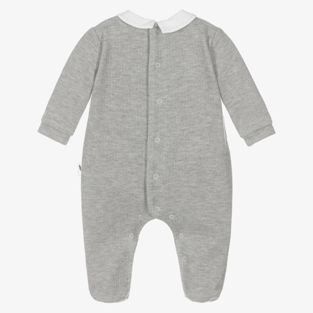Pureté Du... Bébé-Grey Ribbed Babygrow with Ivory Twill Collar | Childrensalon Outlet