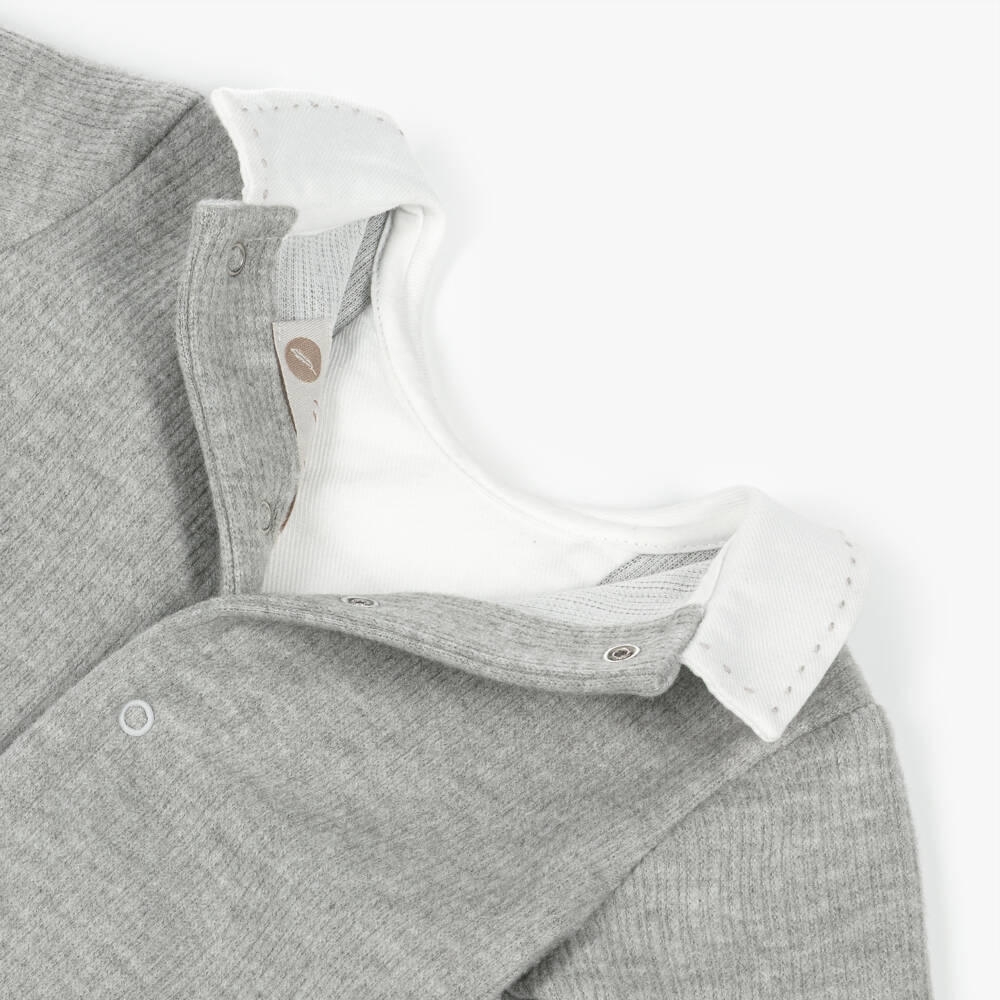 Pureté Du... Bébé-Grey Ribbed Babygrow with Ivory Twill Collar | Childrensalon Outlet