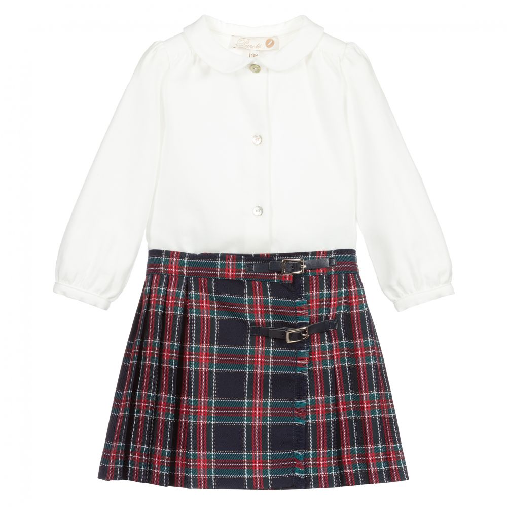 Pureté Du... Bébé-Ivory & Blue Tartan Skirt Set | Childrensalon Outlet