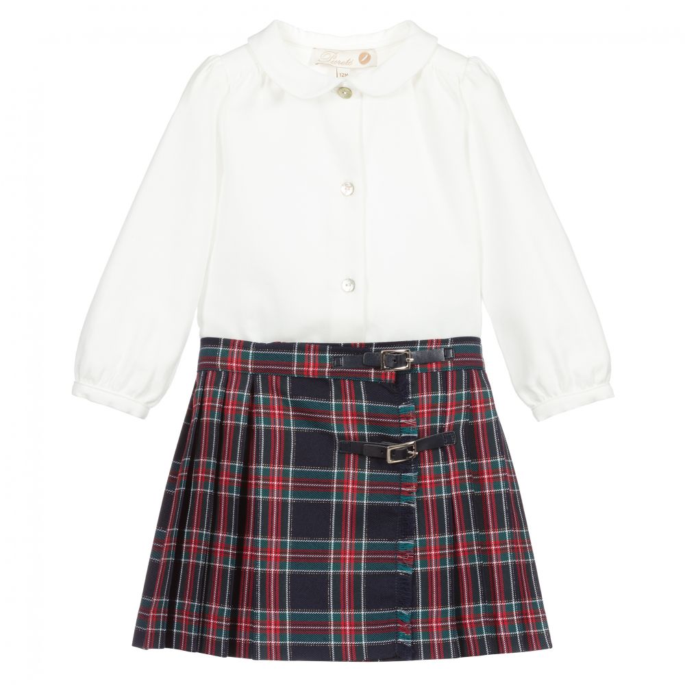 Pureté Du... Bébé - Ivory & Blue Tartan Skirt Set | Childrensalon