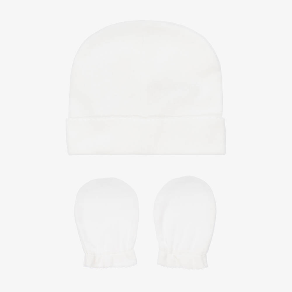 Pureté Du... Bébé-Ivory Cotton Baby Hat & Mittens Set | Childrensalon Outlet