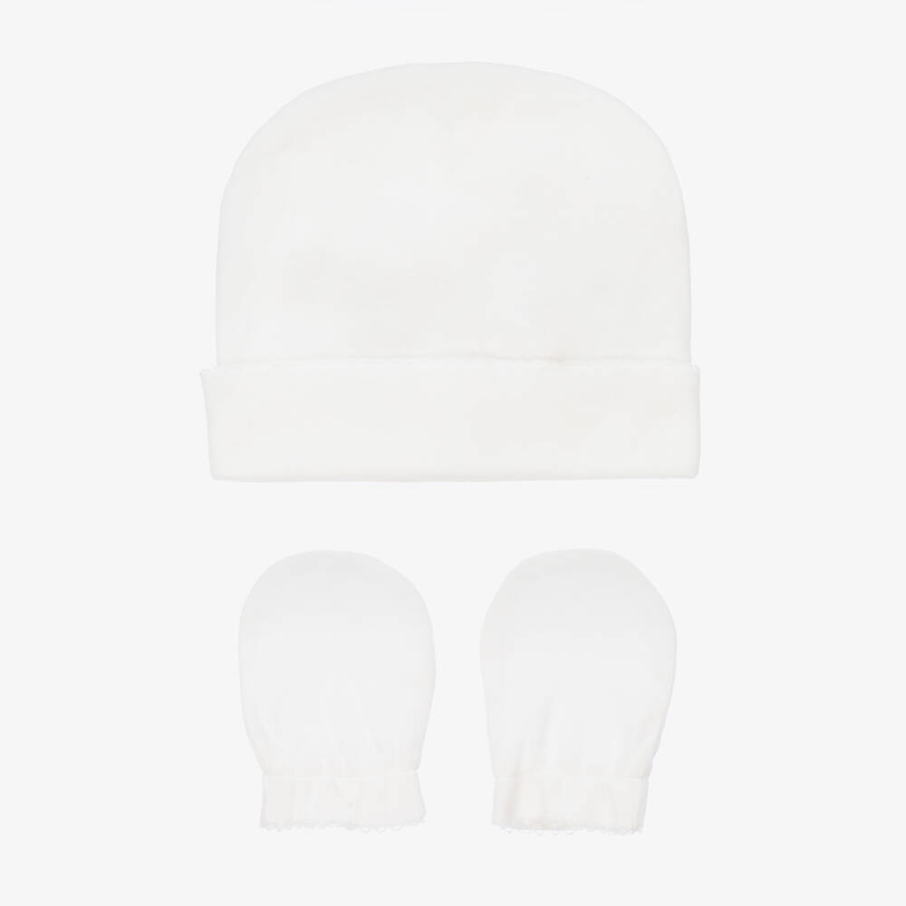 Pureté Du... Bébé-Ivory Cotton Baby Hat & Mittens Set | Childrensalon Outlet