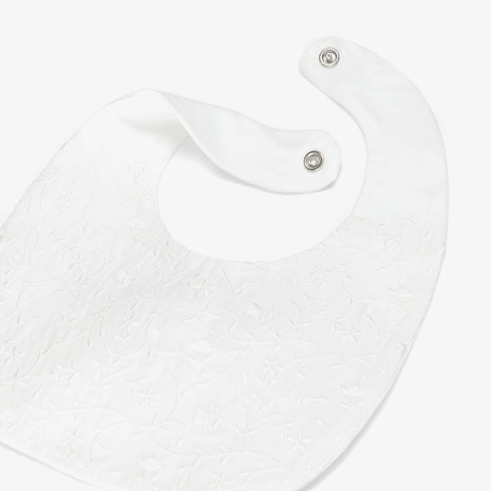 Pureté Du... Bébé-Ivory Cotton Bib with Floral Embroidery | Childrensalon Outlet