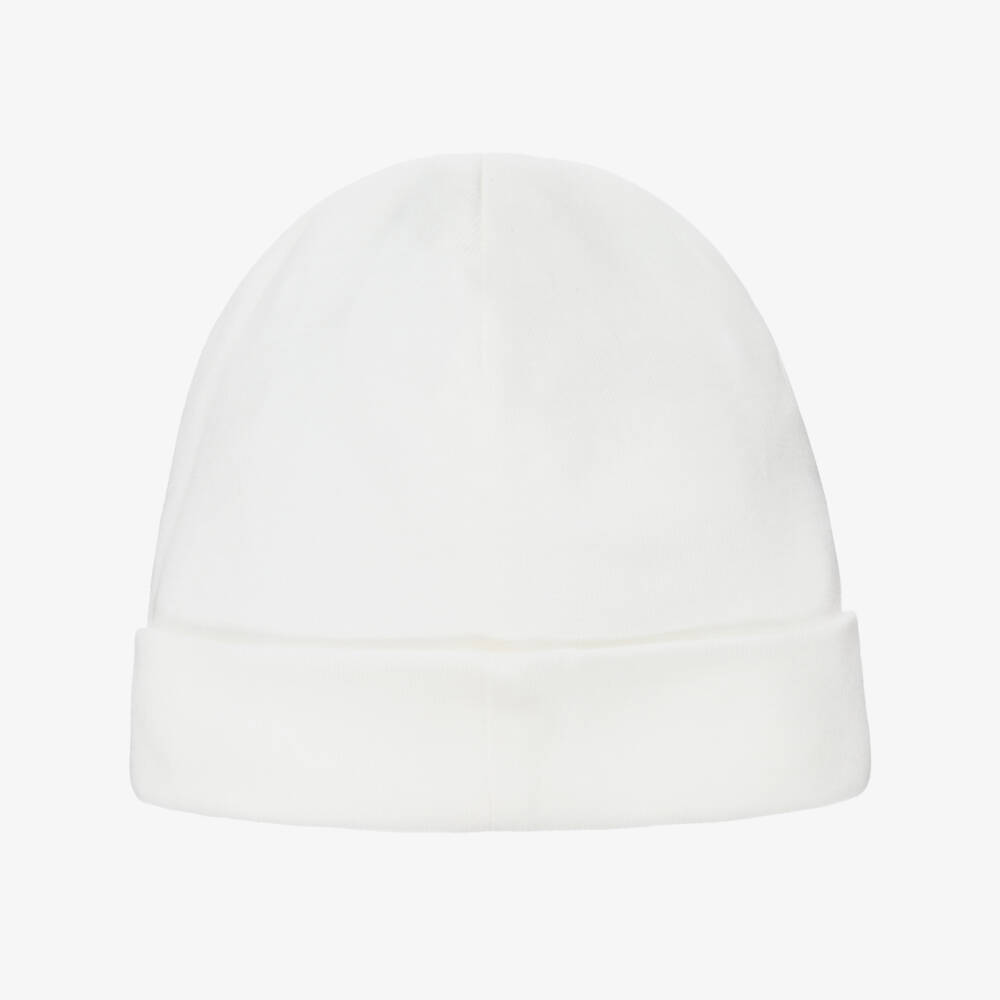 Pureté Du... Bébé-Ivory Cotton Jersey Baby Hat with Floral Embroidery | Childrensalon Outlet