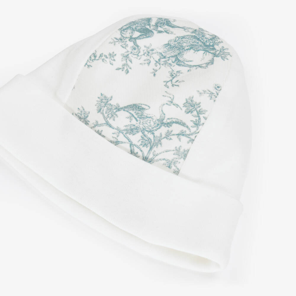 Pureté Du... Bébé-Ivory Cotton Jersey & Green Toile de Jouy Hat | Childrensalon Outlet