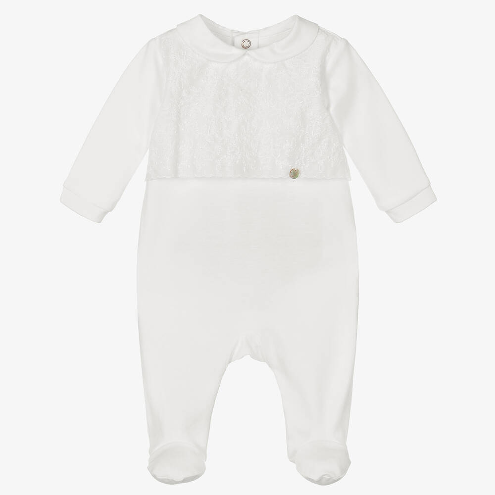 Pureté Du... Bébé-Ivory Embroidered Cotton Babygrow | Childrensalon Outlet
