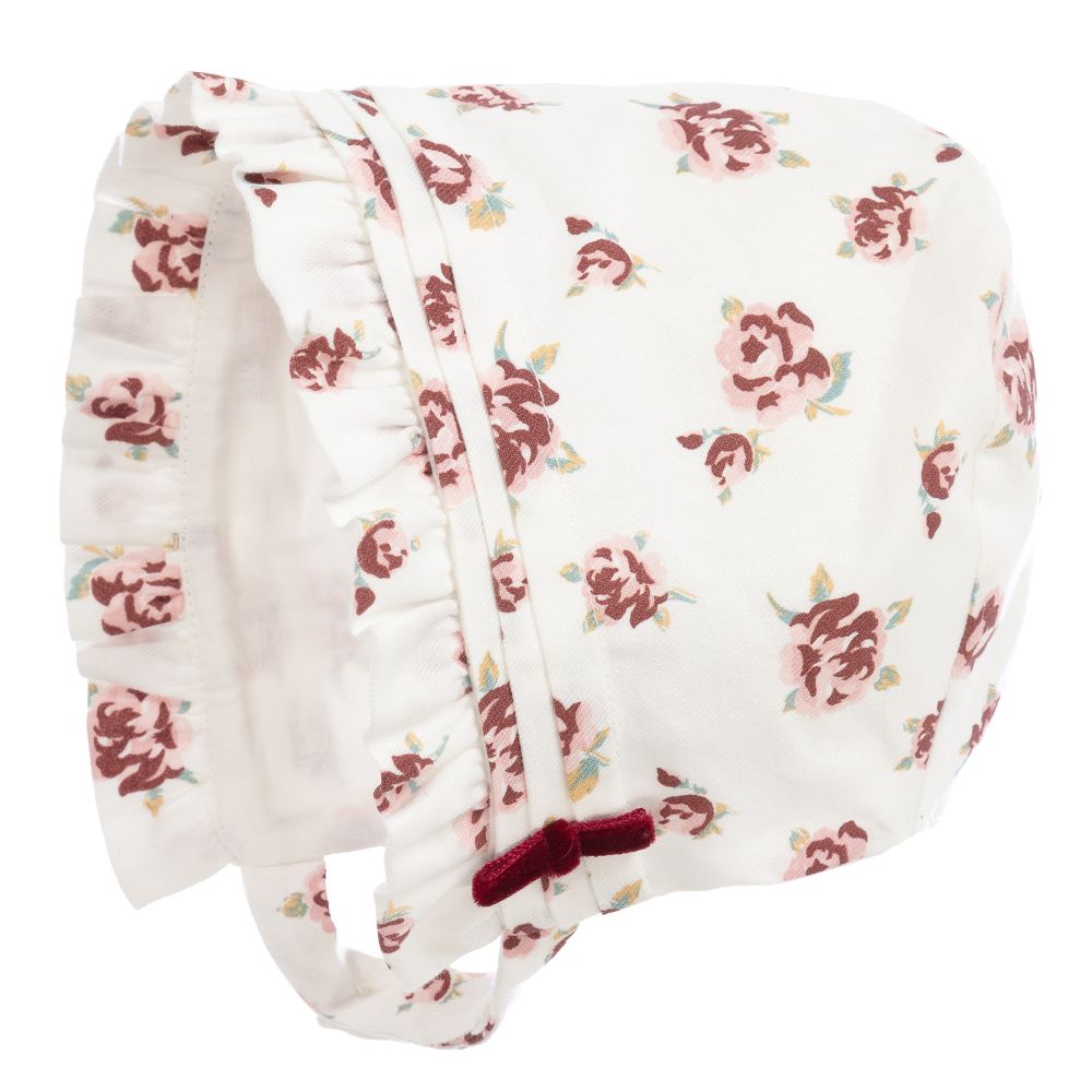 Pureté Du... Bébé - Ivory & Pink Floral Bonnet  | Childrensalon