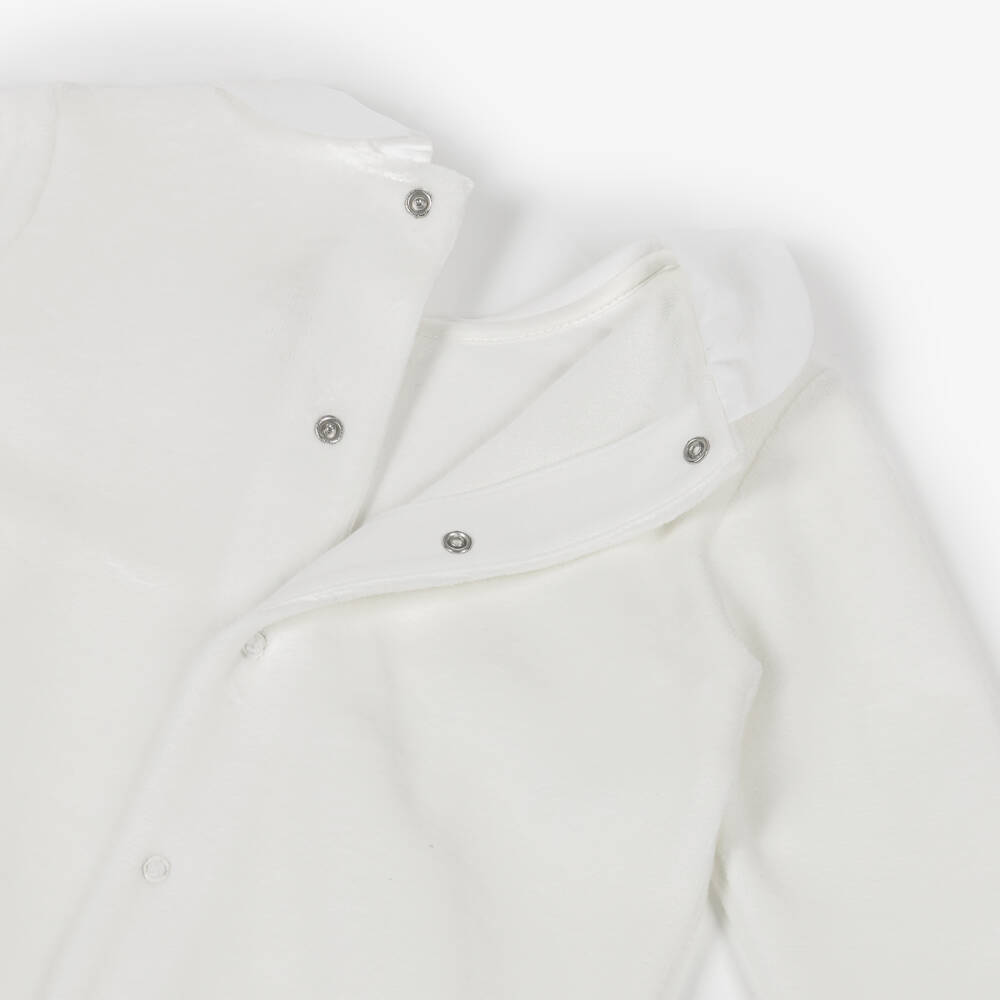 Pureté Du... Bébé-Ivory Pleated Bib Velour Babygrow | Childrensalon Outlet