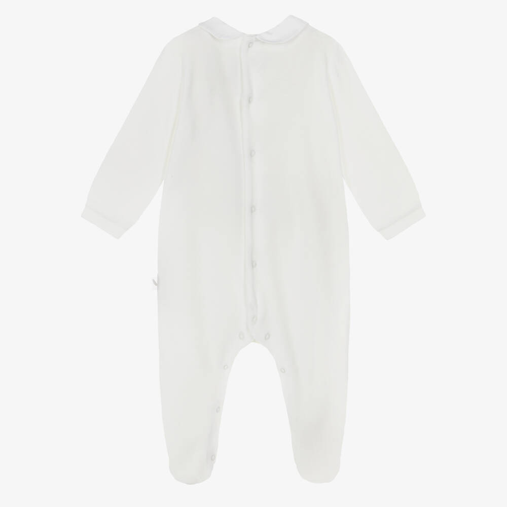 Pureté Du... Bébé-Ivory Pleated Bib Velour Babygrow | Childrensalon Outlet