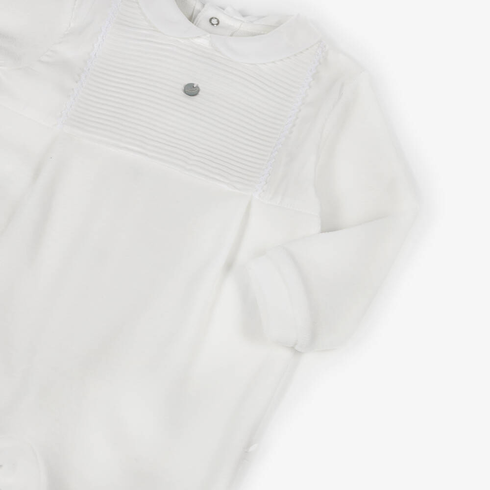 Pureté Du... Bébé-Ivory Pleated Bib Velour Babygrow | Childrensalon Outlet