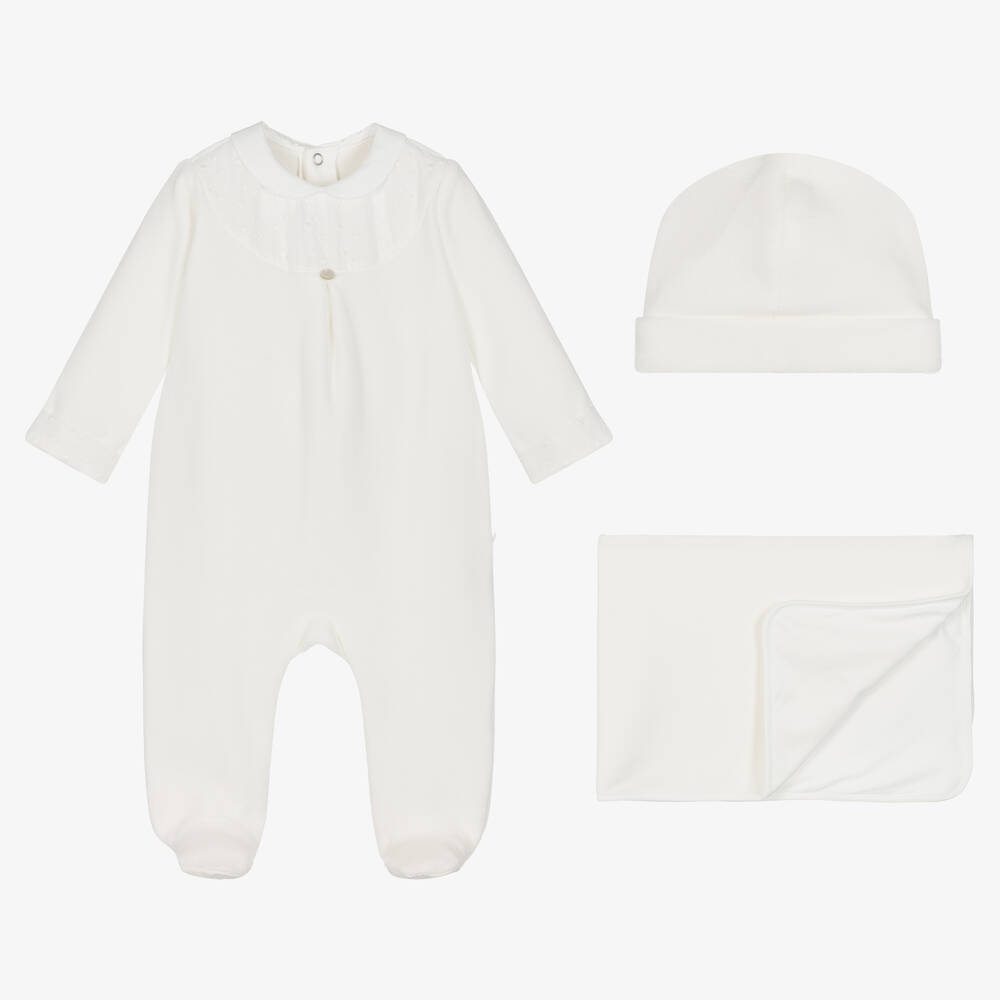 Pureté Du... Bébé - Ivory Velour Babygrow Set | Childrensalon