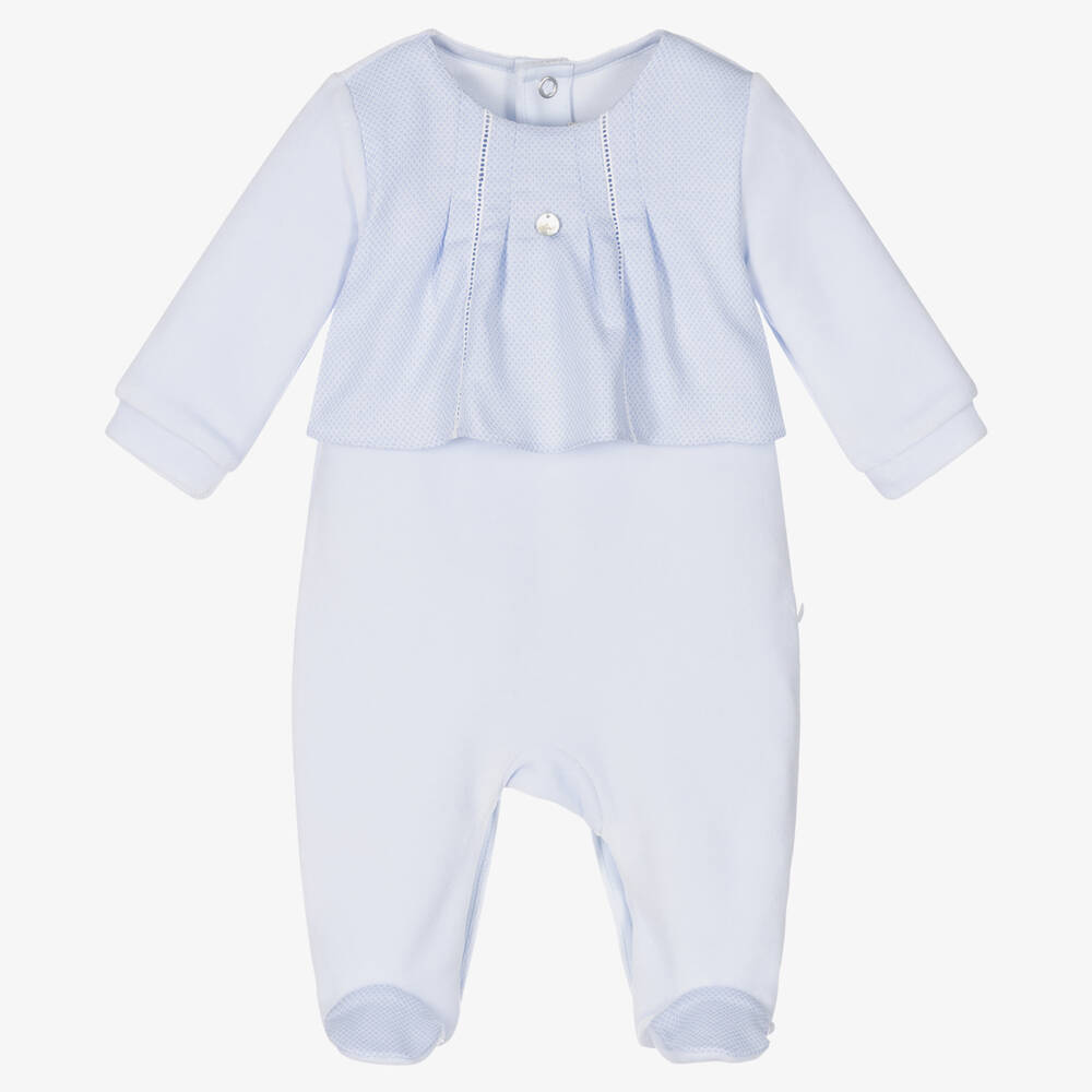 Pureté Du... Bébé-Pale Blue Velour Babygrow | Childrensalon Outlet
