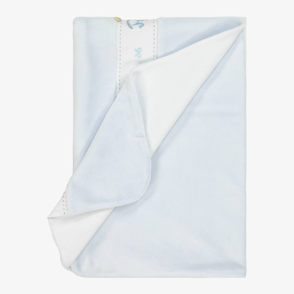 Pureté Du... Bébé-Pale Blue Velour Rocking Horse Blanket (75cm) | Childrensalon Outlet