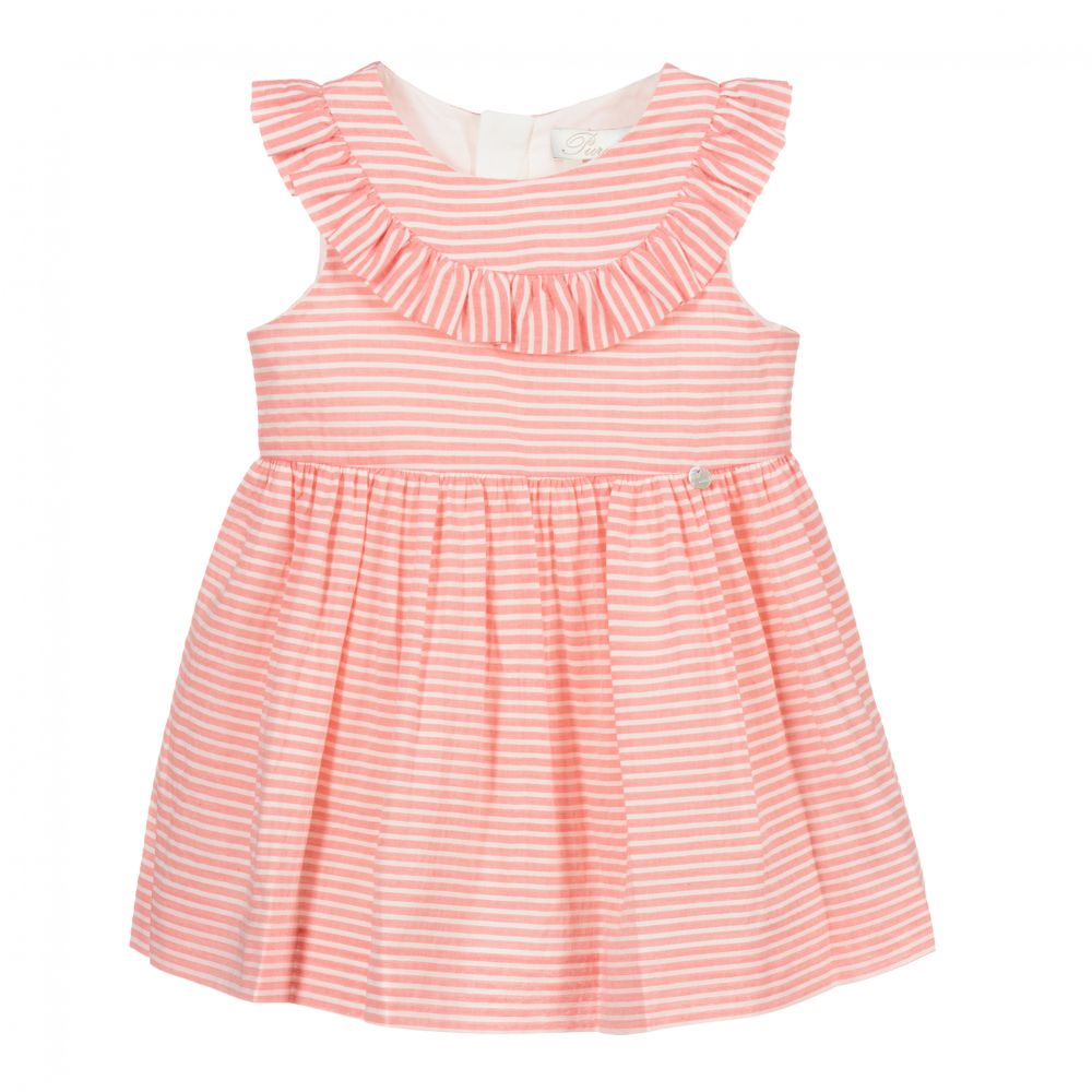 PURETE DU. BEBE Girls Pink Ivory Striped Dress