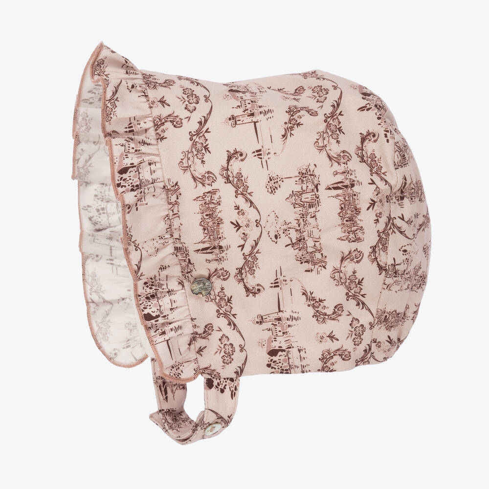 Pureté Du... Bébé - Rosa Toile de Jouy Babyhaube aus Baumwolle | Childrensalon