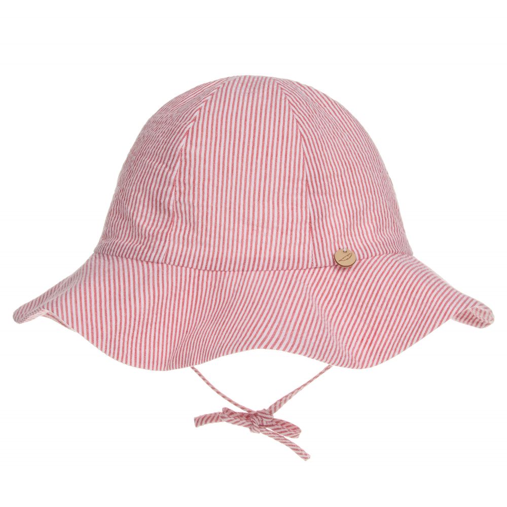 Pureté Du... Bébé - قبعة للشمس قطن سيرساكر لون أحمر وأبيض للأطفال | Childrensalon