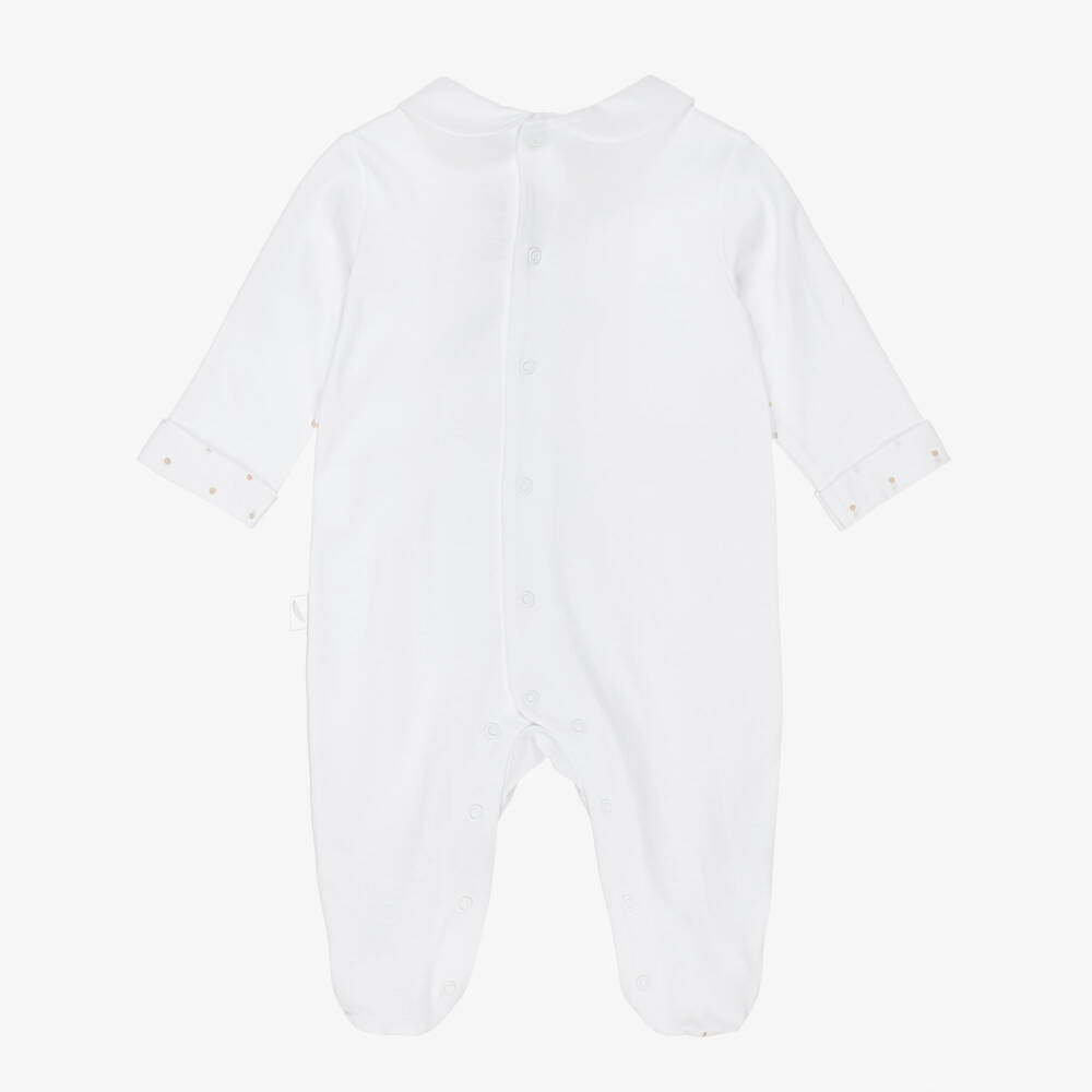 Pureté Du... Bébé-White & Beige Embroidered Cotton Babygrow | Childrensalon Outlet