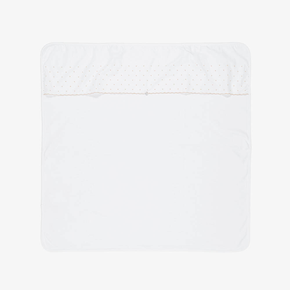 Pureté Du... Bébé-White & Beige Embroidered Cotton Blanket (74cm) | Childrensalon Outlet