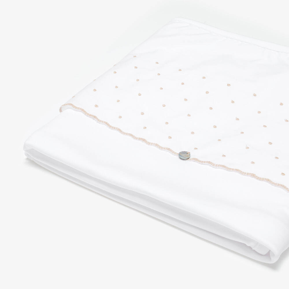 Pureté Du... Bébé-White & Beige Embroidered Cotton Blanket (74cm) | Childrensalon Outlet