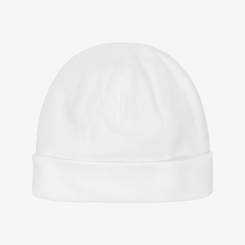 Pureté Du... Bébé-White & Beige Layette Hat with Embroidered Dots | Childrensalon Outlet