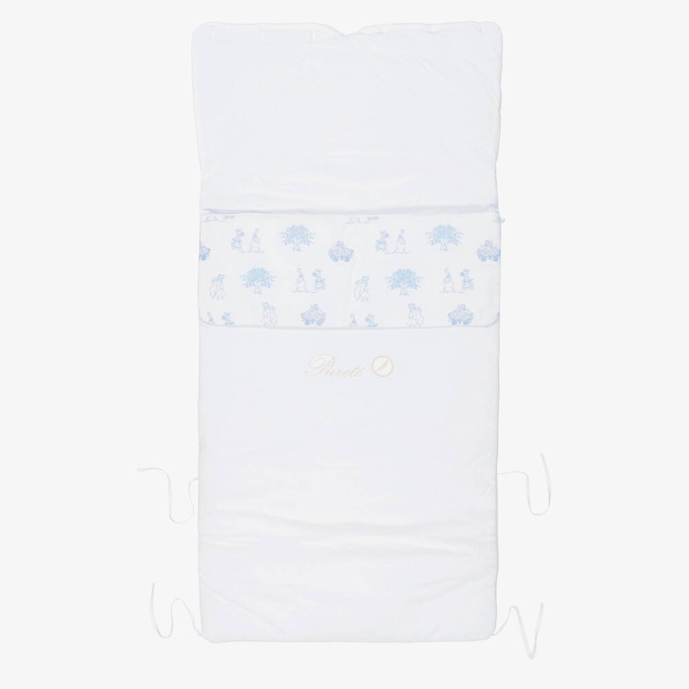 Pureté Du... Bébé-White & Blue Toile de Jouy Cotton Jersey Baby Nest (90cm) | Childrensalon Outlet