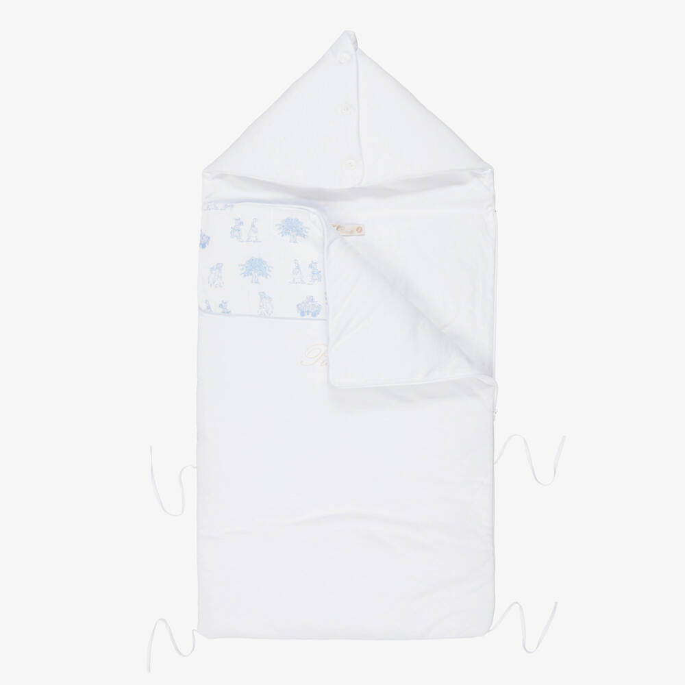 Pureté Du... Bébé-White & Blue Toile de Jouy Cotton Jersey Baby Nest (90cm) | Childrensalon Outlet