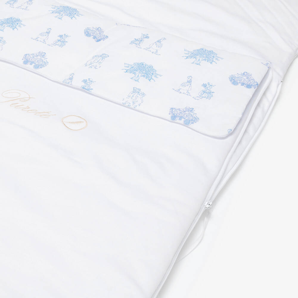 Pureté Du... Bébé-White & Blue Toile de Jouy Cotton Jersey Baby Nest (90cm) | Childrensalon Outlet