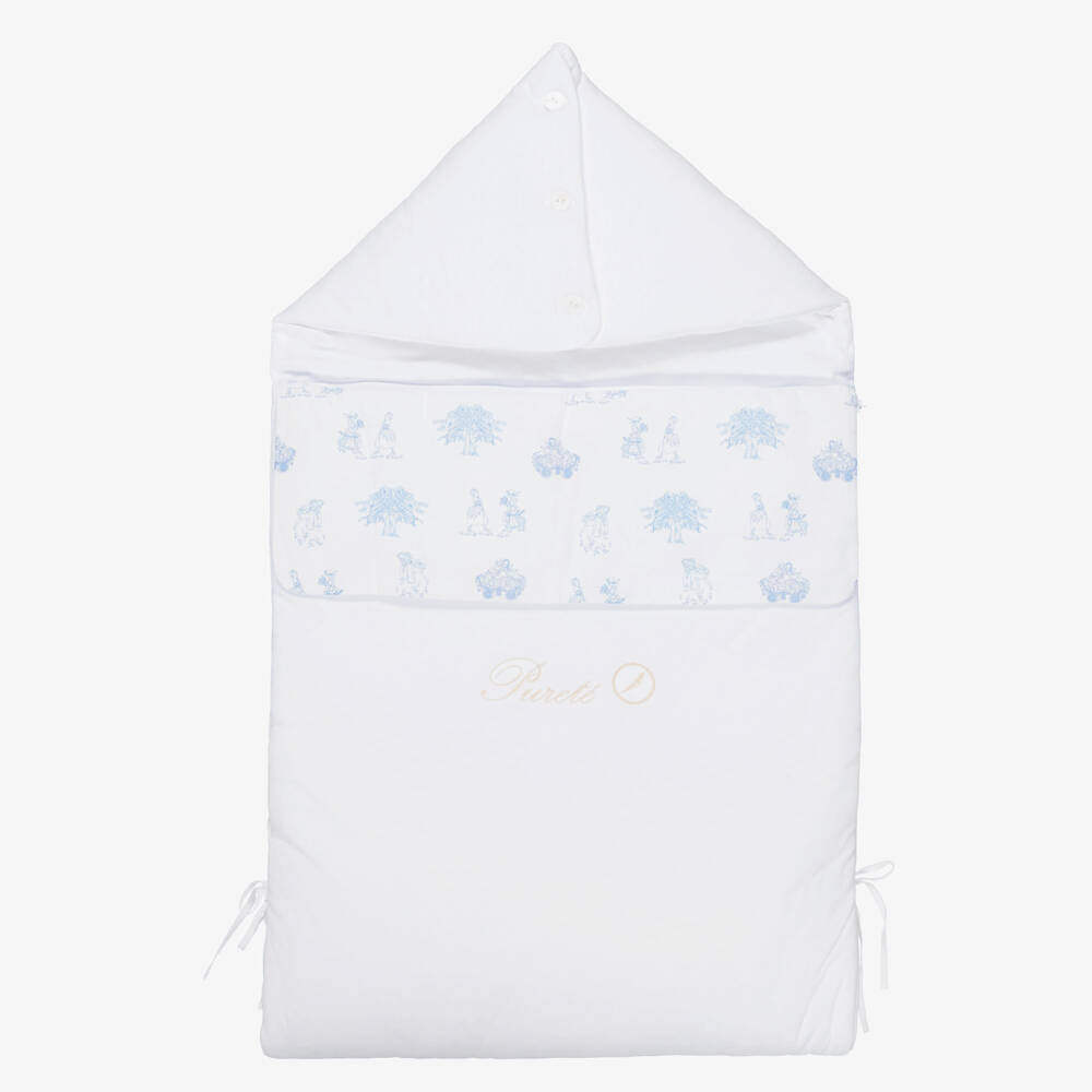 Pureté Du... Bébé-White & Blue Toile de Jouy Cotton Jersey Baby Nest (90cm) | Childrensalon Outlet