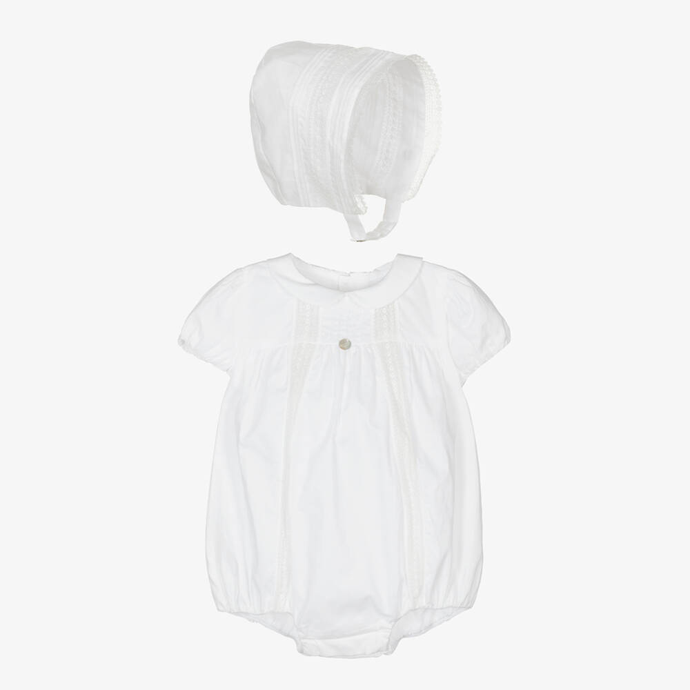 Pureté Du... Bébé - White Cotton Baby Shortie & Bonnet Set | Childrensalon