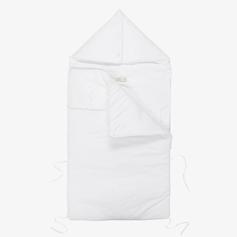 Pureté Du... Bébé-White Cotton Jersey Baby Nest with Beige Embroidery | Childrensalon Outlet