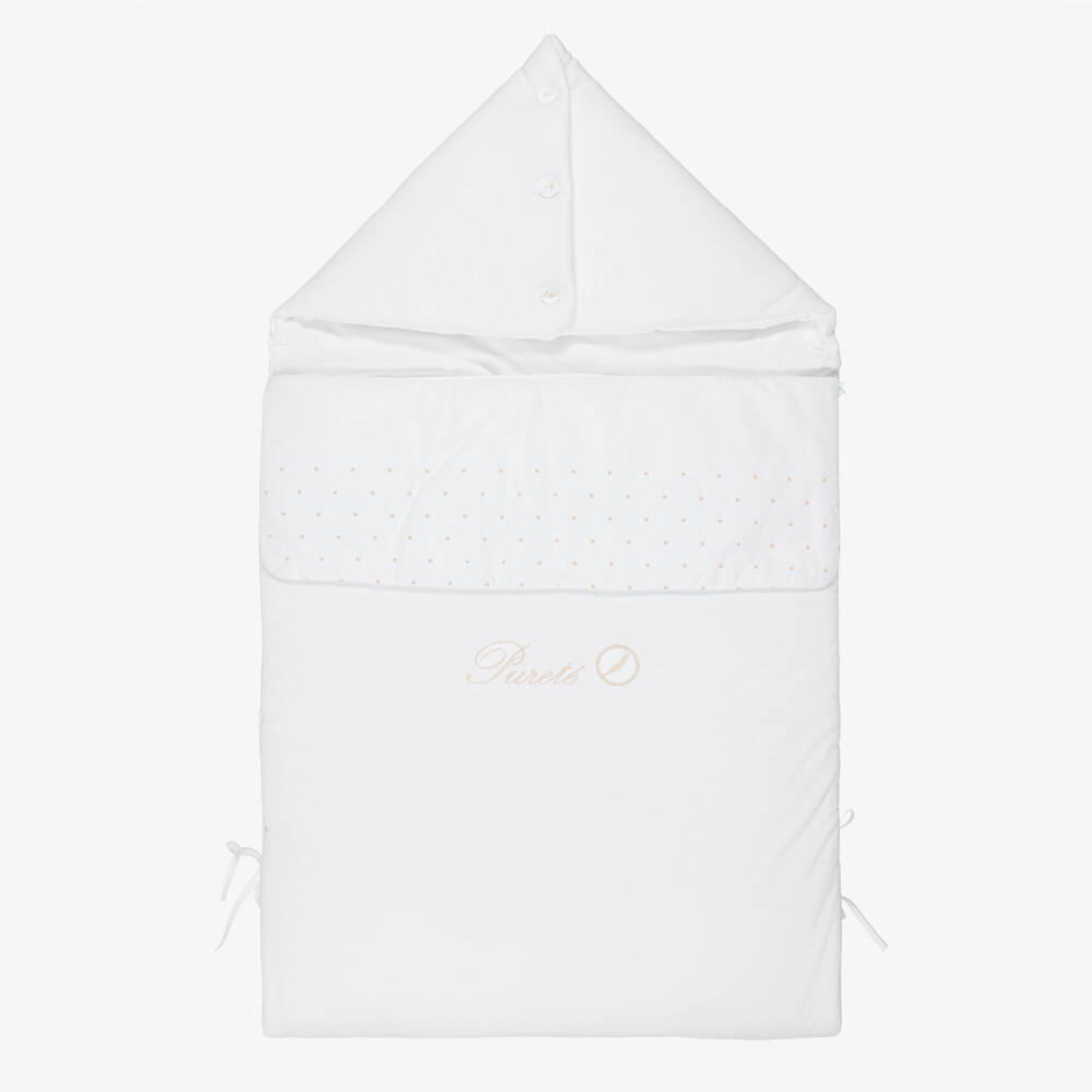 Pureté Du... Bébé-White Cotton Jersey Baby Nest with Beige Embroidery | Childrensalon Outlet
