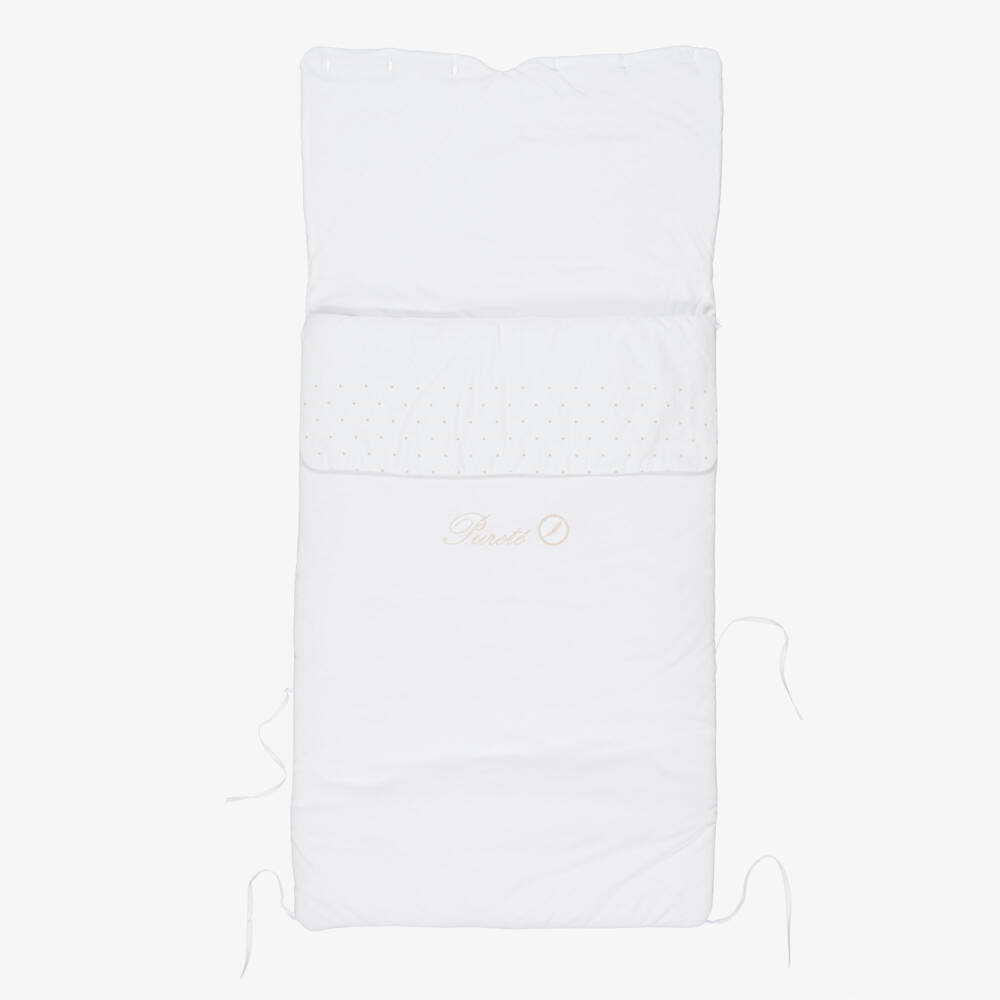 Pureté Du... Bébé-White Cotton Jersey Baby Nest with Beige Embroidery | Childrensalon Outlet