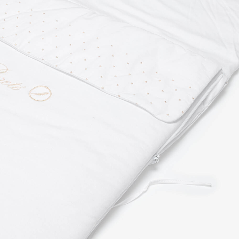 Pureté Du... Bébé-White Cotton Jersey Baby Nest with Beige Embroidery | Childrensalon Outlet