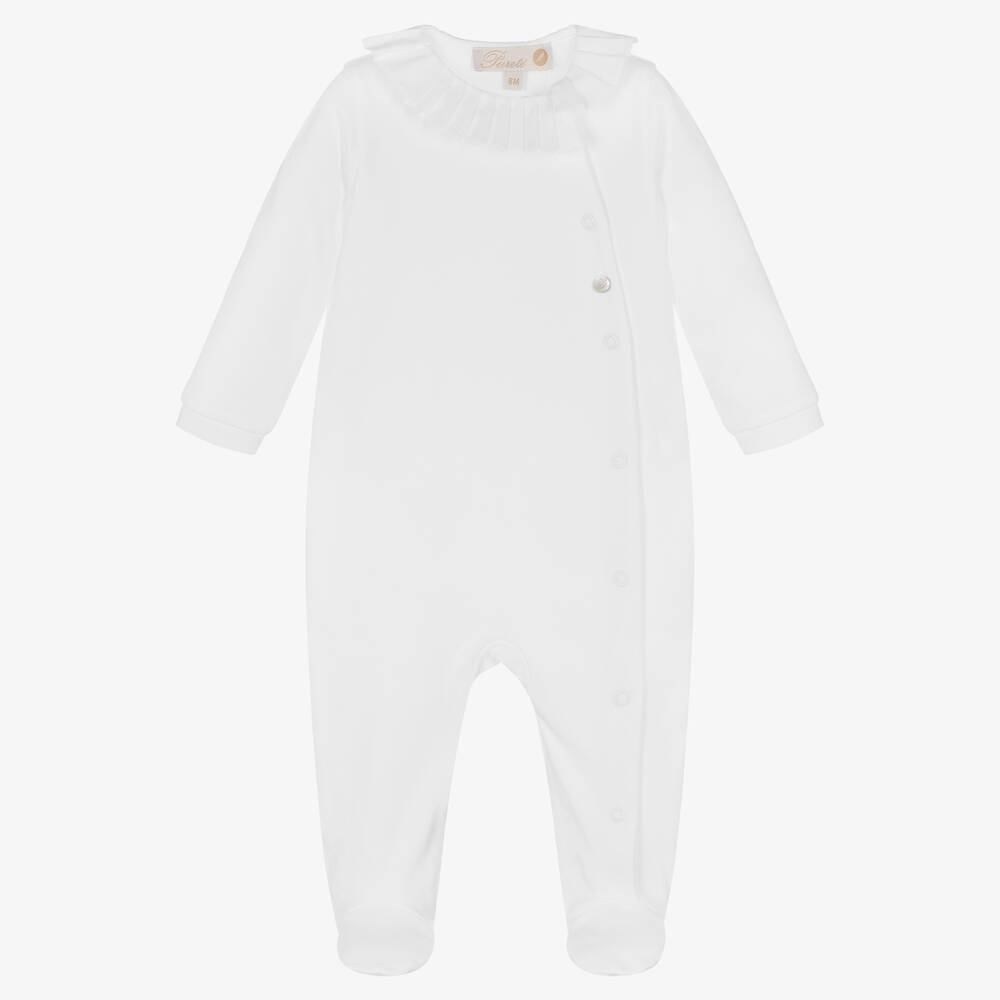 Pureté Du... Bébé - White Cotton Pleated Collar Babygrow | Childrensalon