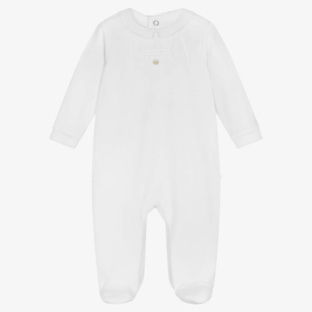 Pureté Du... Bébé-White Cotton Velour Babygrow | Childrensalon Outlet