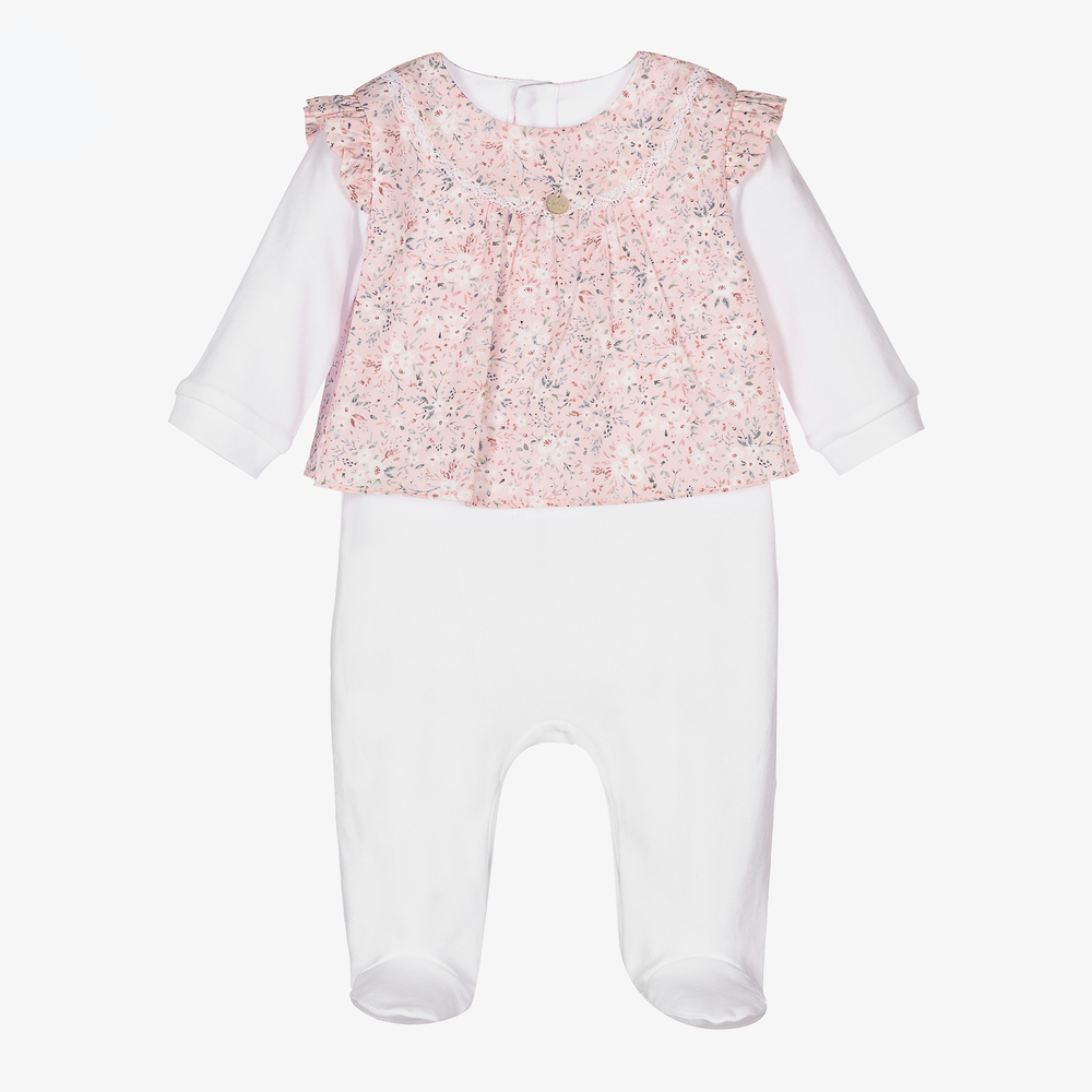 Pureté Du... Bébé - White & Pink Floral Babygrow  | Childrensalon