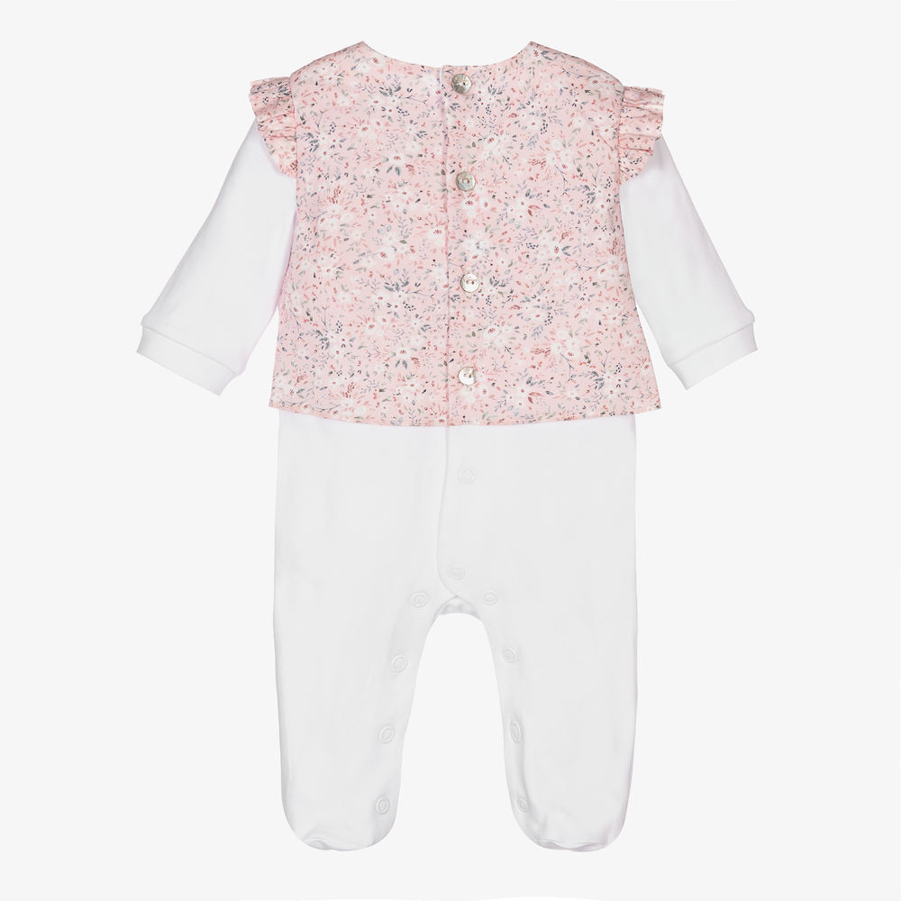 Pureté Du... Bébé-White & Pink Floral Babygrow  | Childrensalon Outlet