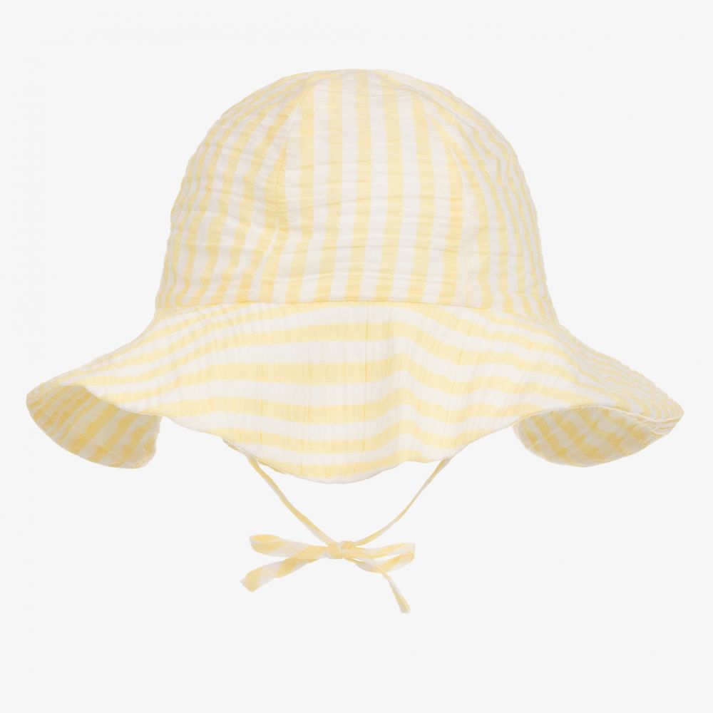 Pureté Du... Bébé - قبعة للشمس أطفال بناتي قطن مقلمة لون أصفر وأبيض | Childrensalon