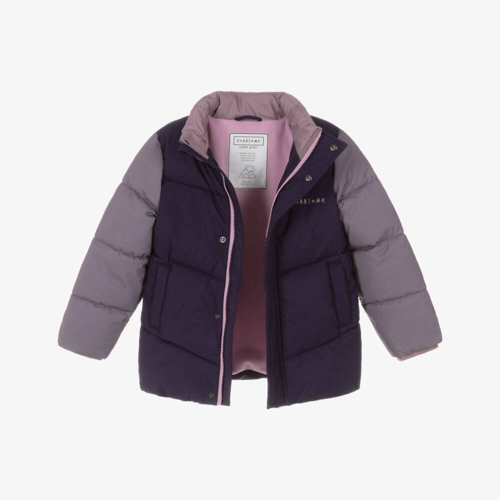 Roarsome-Purple Colourblock Hooded Puffer Jacket | Childrensalon Outlet