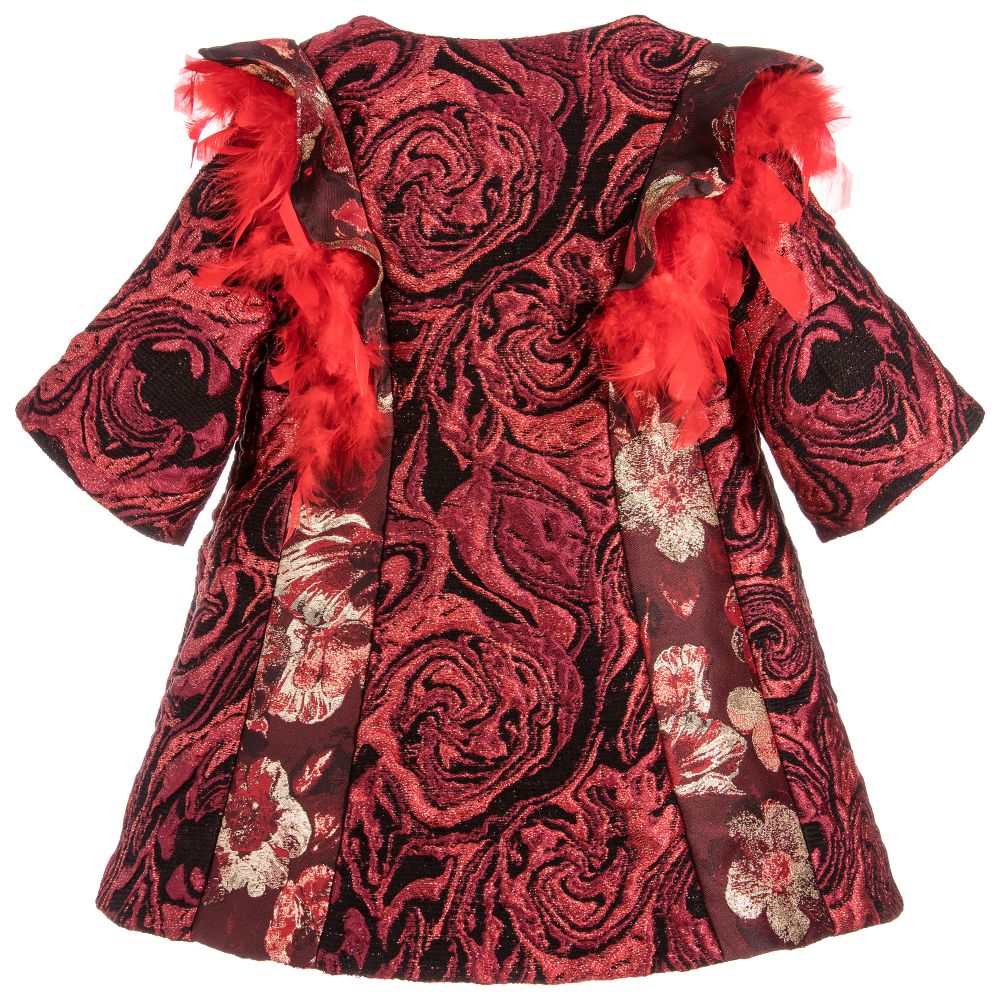 Quis Quis-Girls Red Silk Brocade Coat | Childrensalon Outlet