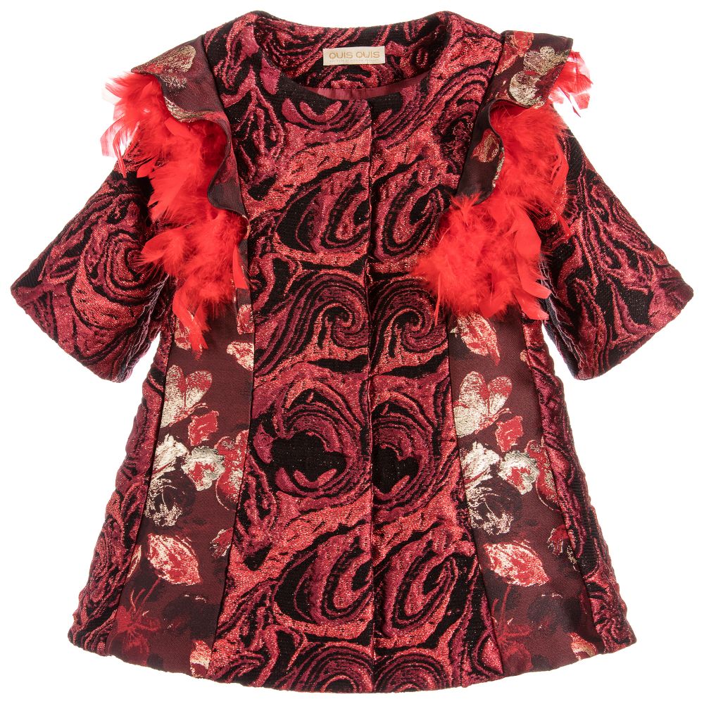 Quis Quis - Girls Red Silk Brocade Coat | Childrensalon