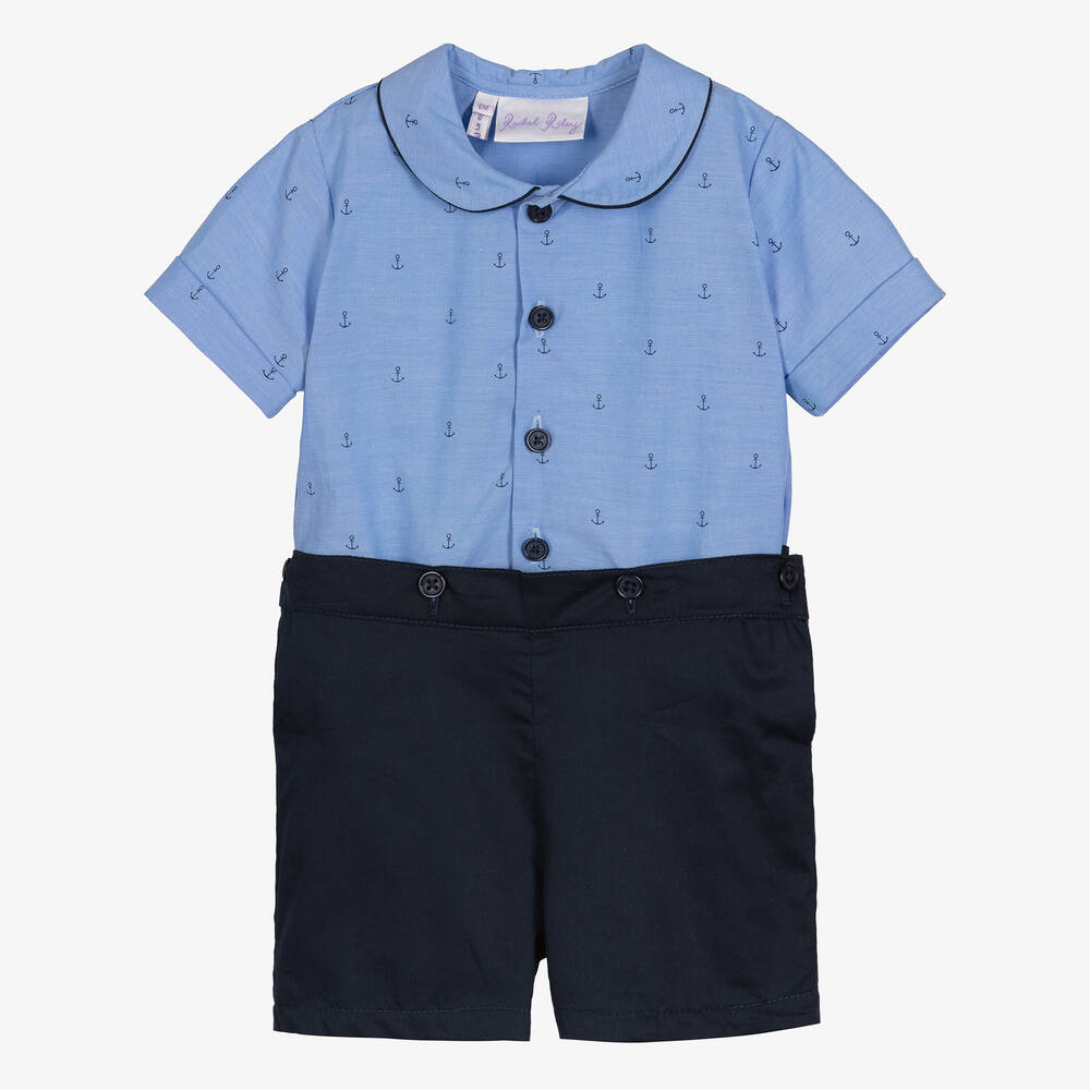 Rachel Riley - Baby Boys Blue Cotton Buster Suit | Childrensalon