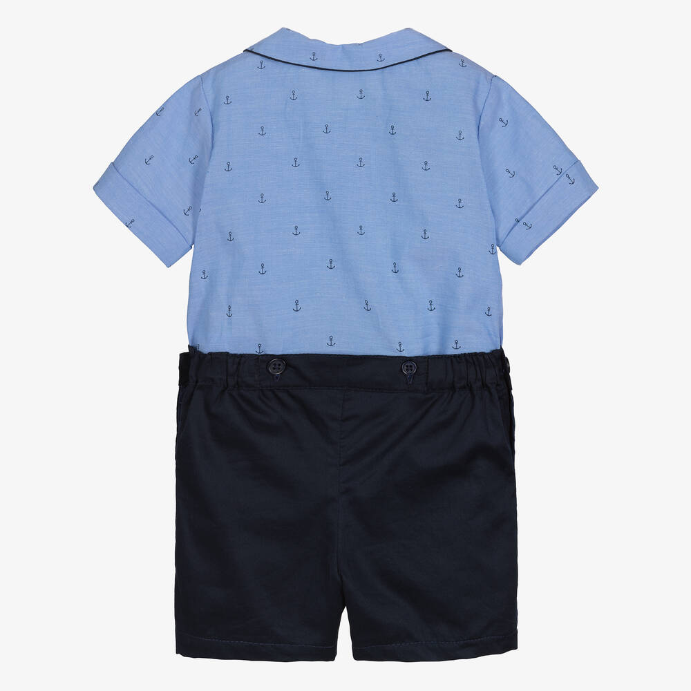 Rachel Riley-Baby Boys Blue Cotton Buster Suit | Childrensalon Outlet