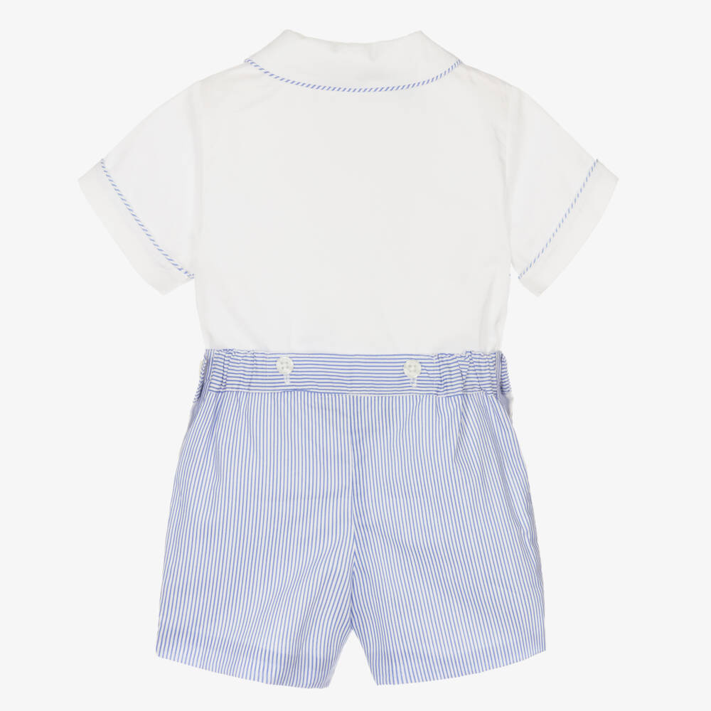 Rachel Riley-Baby Boys Blue Cotton Smocked Buster Suit | Childrensalon Outlet