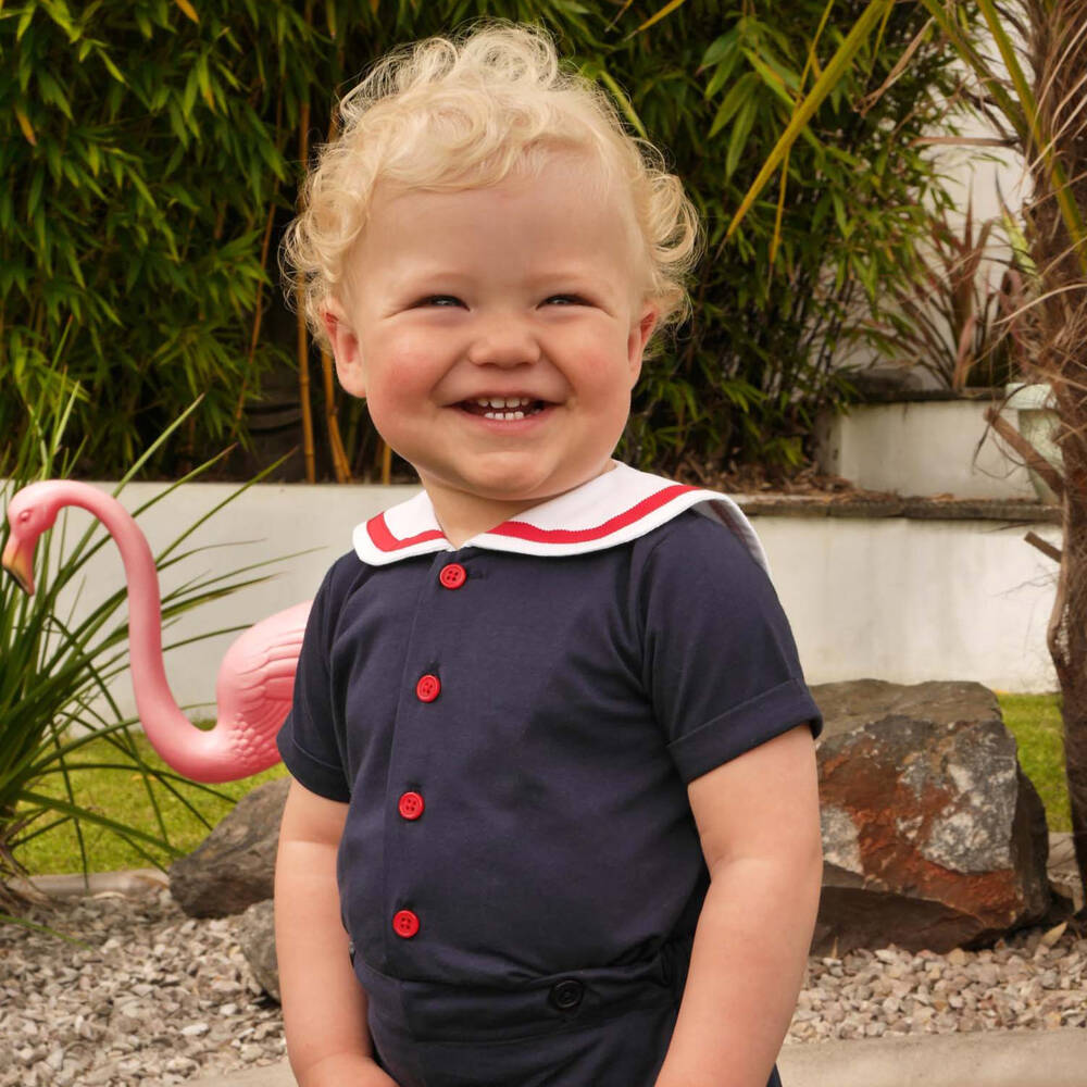 Rachel Riley-Baby Boys Blue Sailor Buster Suit | Childrensalon Outlet