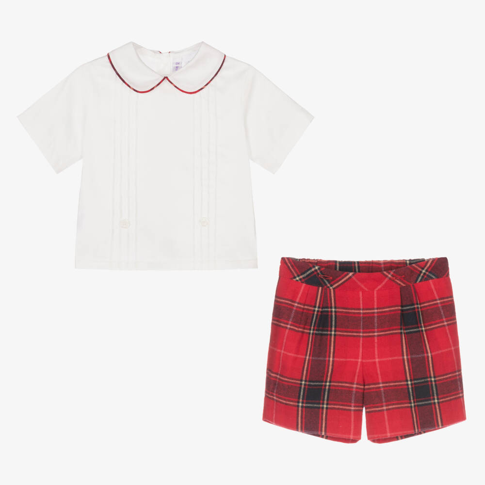 Rachel Riley-Baby Boys Ivory & Red Cotton Buster Suit | Childrensalon Outlet