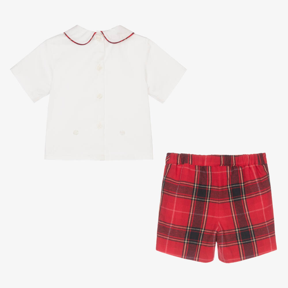 Rachel Riley-Baby Boys Ivory & Red Cotton Buster Suit | Childrensalon Outlet